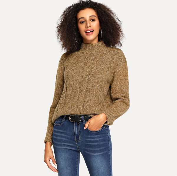 

Mock-neck Cable Knit Sweater
