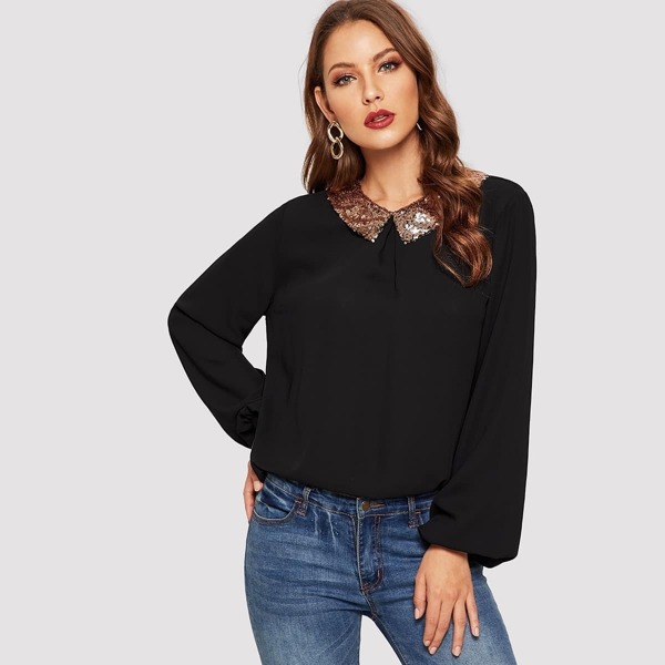 

Contrast Sequin Peter Pan Collar Top
