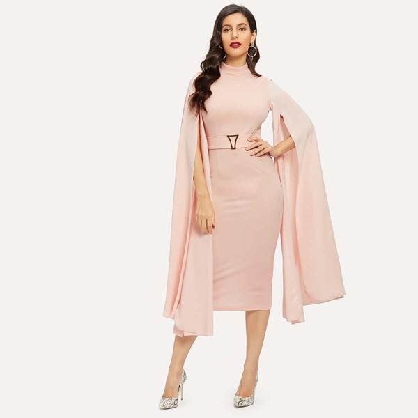 

Exaggerate Split Sleeve Belted Pencil Dress, Pink