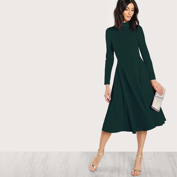 

Mock Neck Fit & Flare Dress