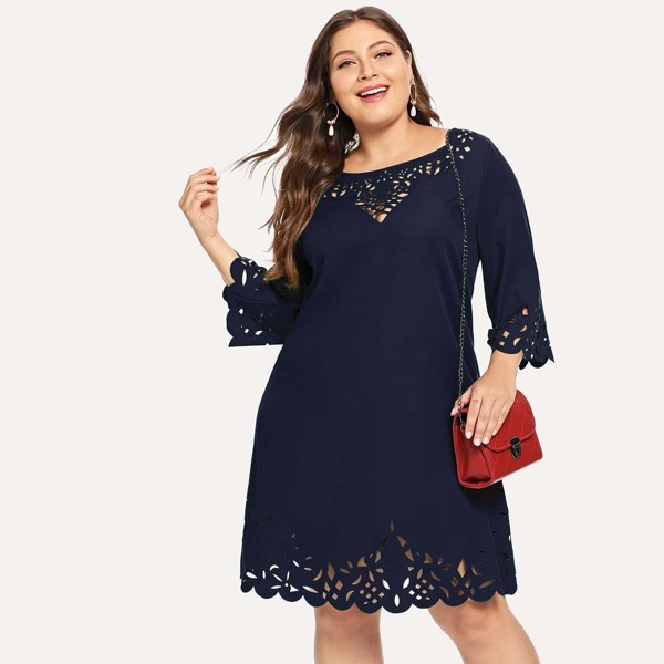 

Plus Laser Cut Scallop Trim Dress