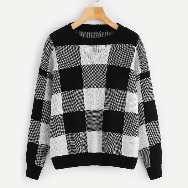 

Round Neck Plaid Jumper