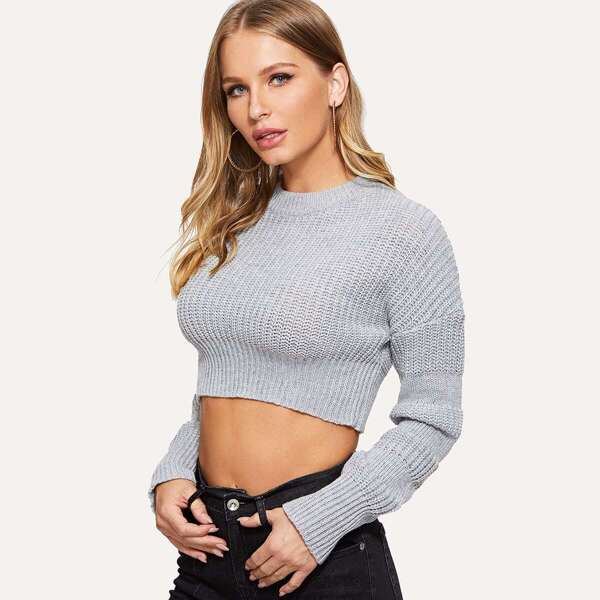 

Mixed Knit Solid Crop Jumper