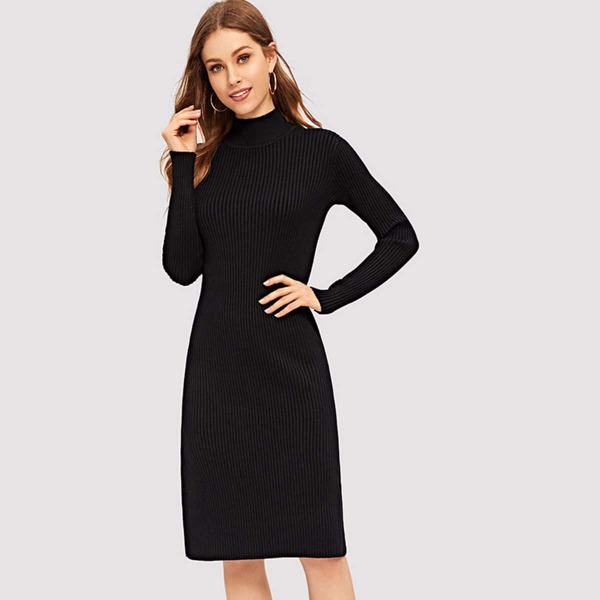 

Slit Side Solid Fitted Knit Dress