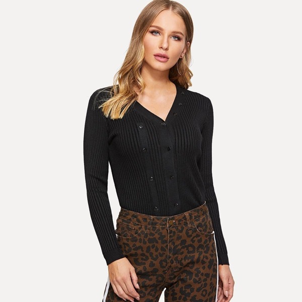 

Button Up Slim Fitted Sweater, Black