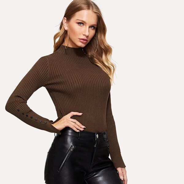 

Mock-neck Button Up Sleeve Jumper