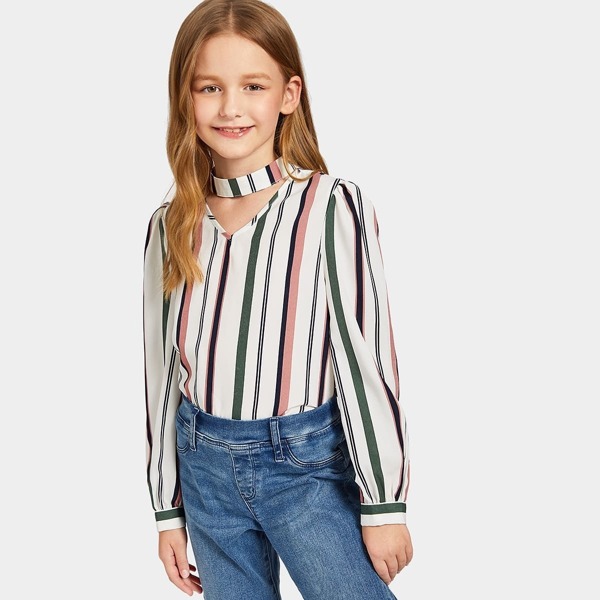 

Girls Choker Neck Striped Top, Multicolor