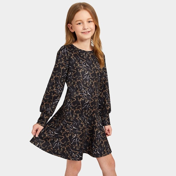 

Girls Chain Print Silky Dress