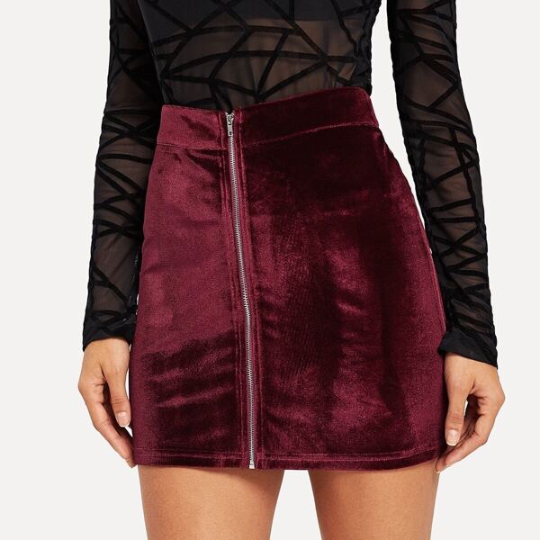 

Zip Front Velvet Bodycon Skirt