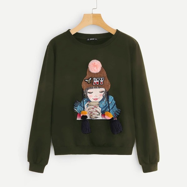 

Patch Detail Figure Print Pullover