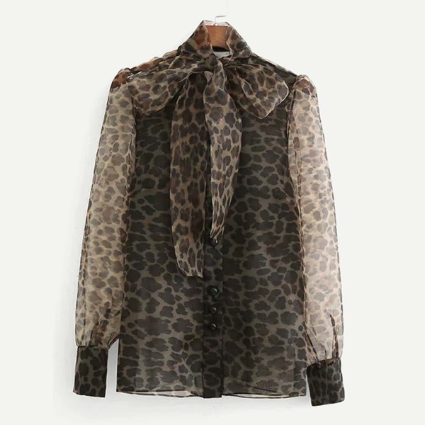 

Organza Pussybow Leopard Sheer Blouse