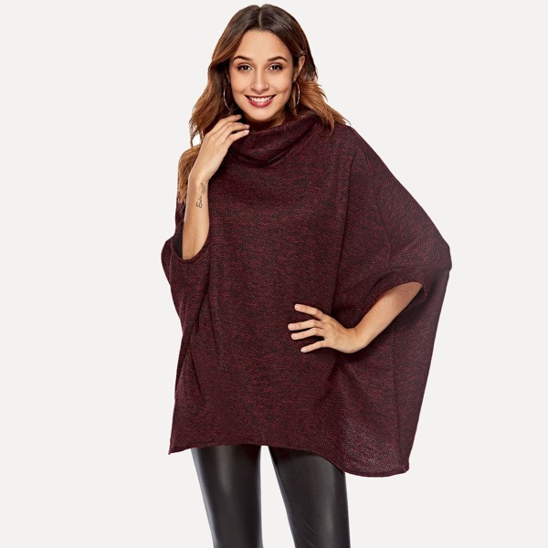 

Asymmetrical Batwing Sleeve High-neck Jumper