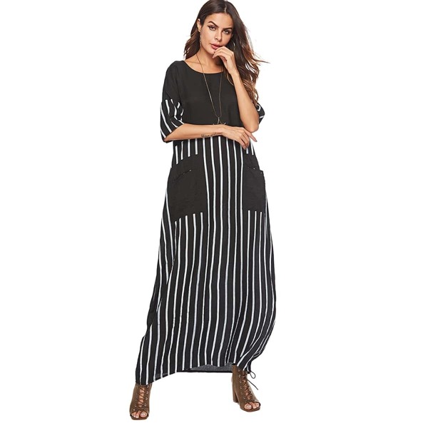 

Pocket Detail Striped Print Longline Dress, Black