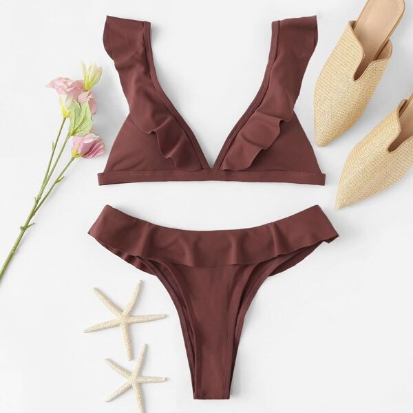 

Ruffle Plain Bikini Set