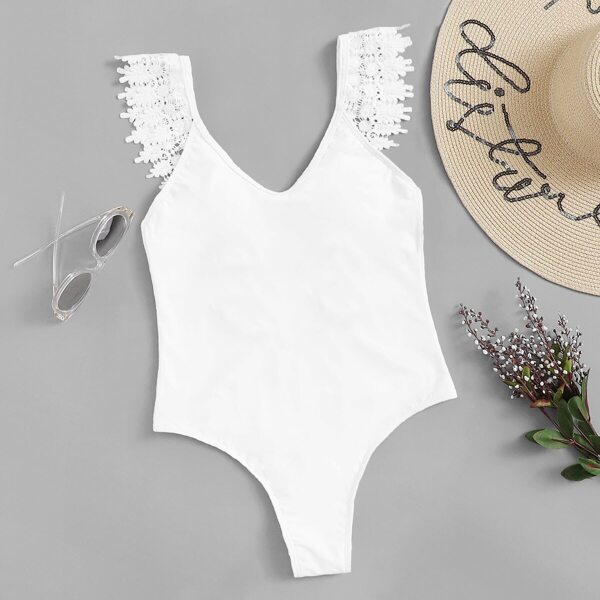 

Lace One Crochet Strap One Piece Swimsuit, White