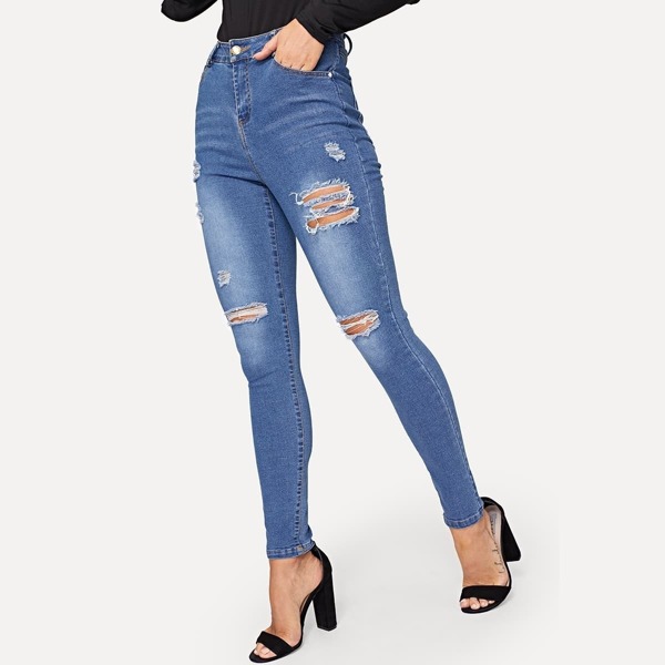 

Solid Ripped Skinny Jeans