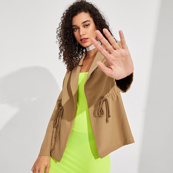 

Notch Collar Drawstring Waist Blazer, Khaki