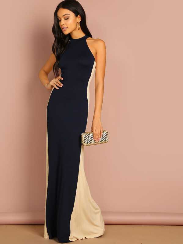 

Two Tone Spliced Halter Prom Dress, Multicolor, Juliette