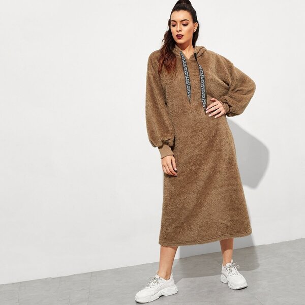 

Teddy Letter Drawstring Hooded Hijab Dress