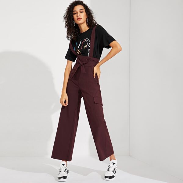 

Self Belted Pocket Side Palazzo Pinafore Jumpsuit