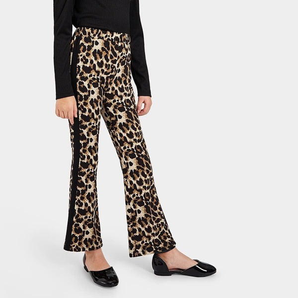 

Girls Contrast Sideseam Leopard Pants, Multicolor