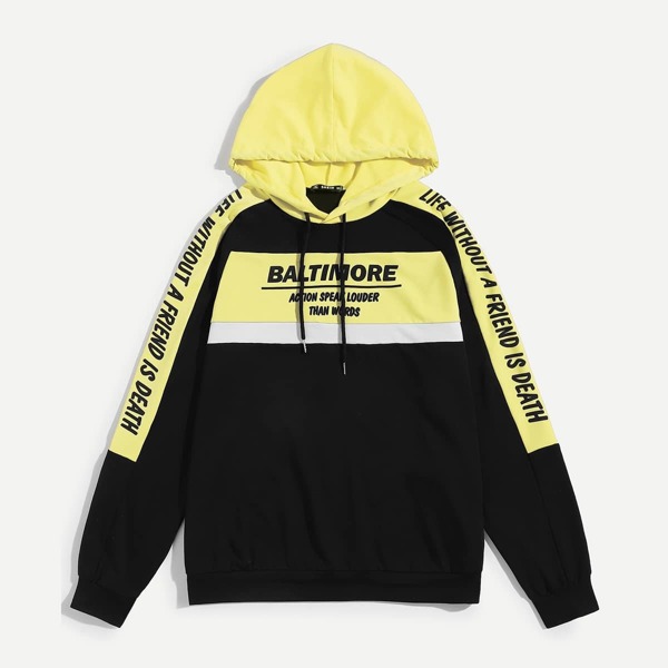 

Men Letter Print Colorblock Hoodie, Multicolor