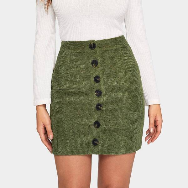

Button Front Corduroy Skirt