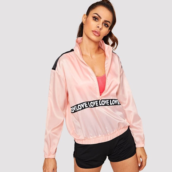 

Letter Print Zip Up Jacket