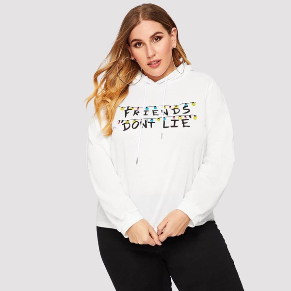 

Plus Letter Print Drawstring Hoodie