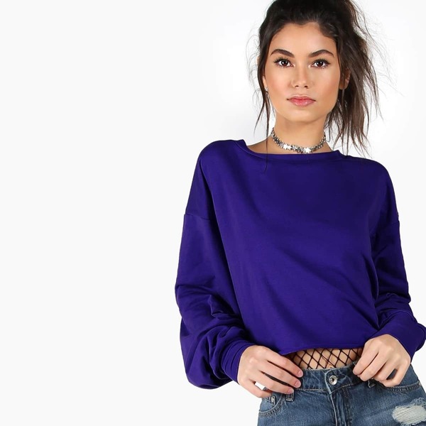 

Drop Shoulder Solid Crop Pullover
