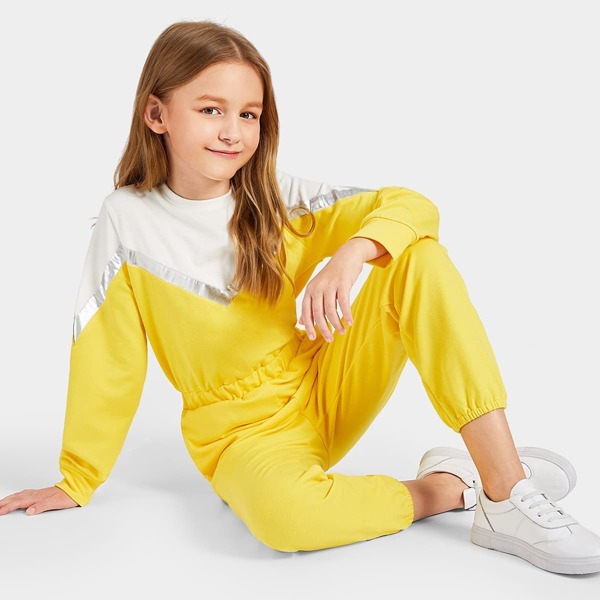 

Girls Metallic Panel Chevron Colorblock Jumpsuit