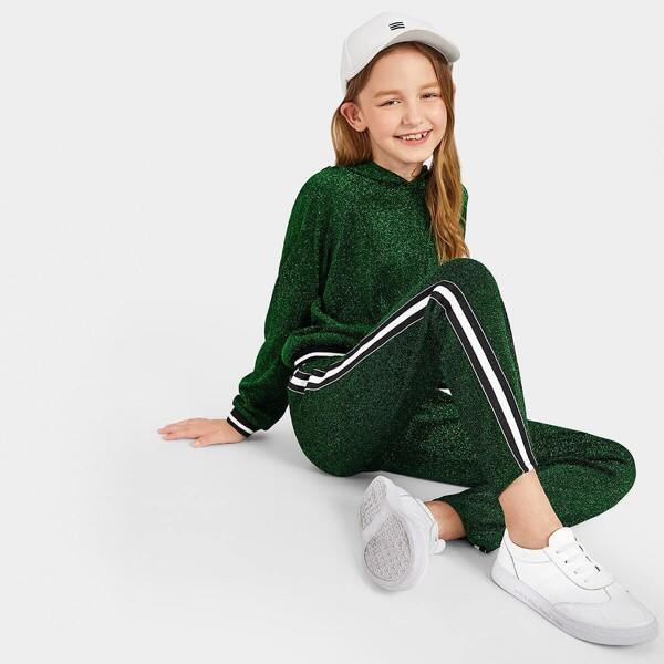 

Girls Raglan Sleeve Glitter Hoodie and Striped Pants Set