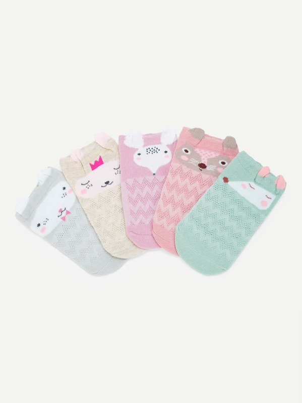 

Girls Cartoon Ankle Socks 5pairs, Multicolor