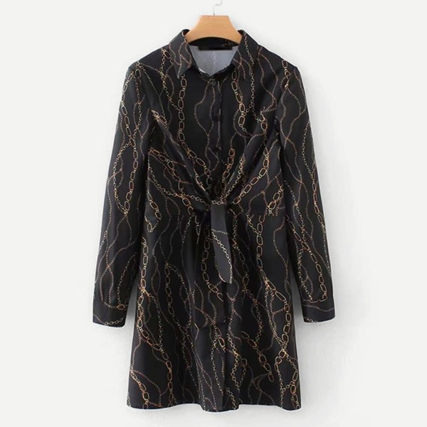 

Chain Print Knot Front Shirt Dress