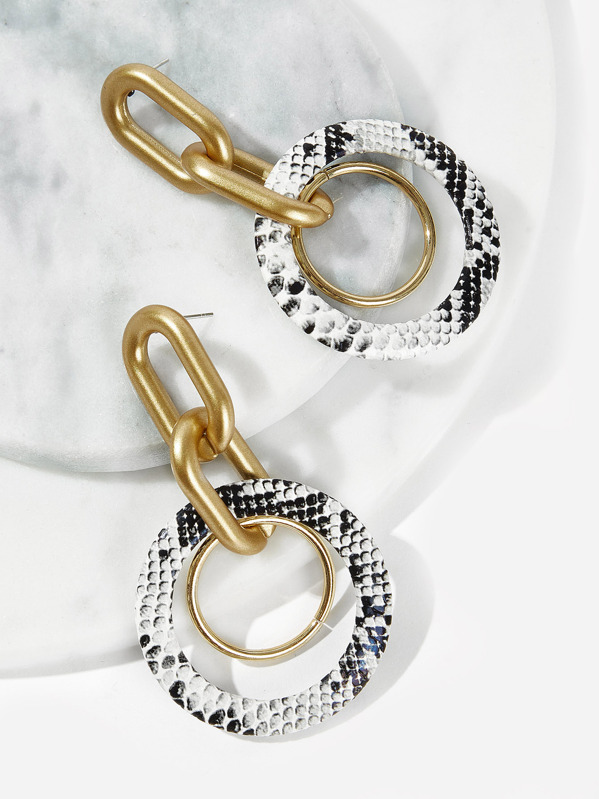 

Snakeskin Hoop Link Drop Earrings 1pair, Multicolor