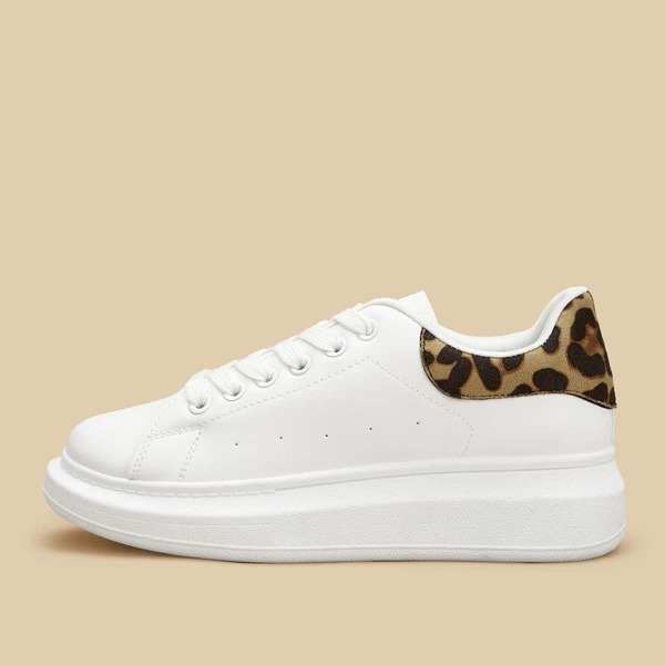 

Leopard Print Lace-up Sneakers, White