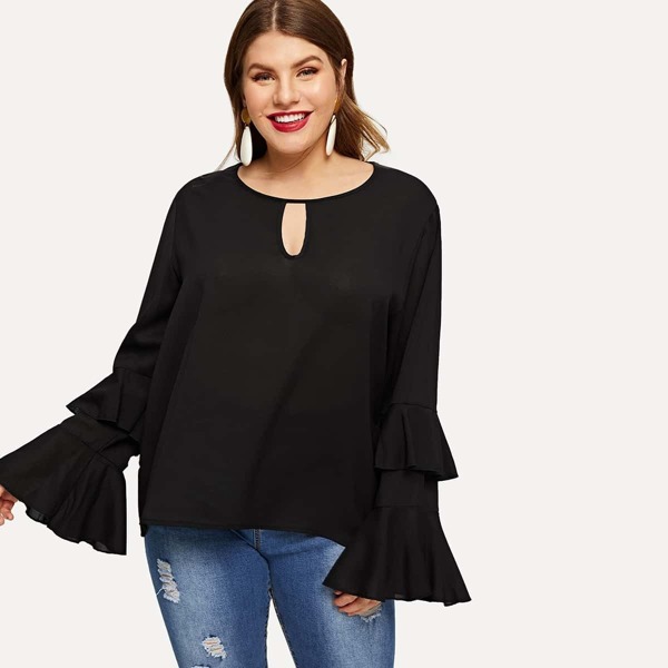 

Plus Keyhole Flounce Sleeve Blouse