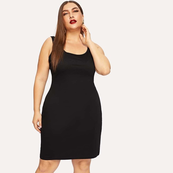 

Plus Solid Tank Dress, Black