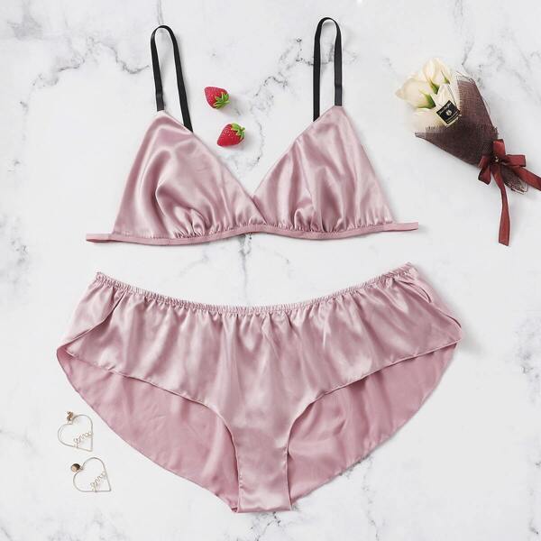 

Plus Satin Lingerie Set, Pink