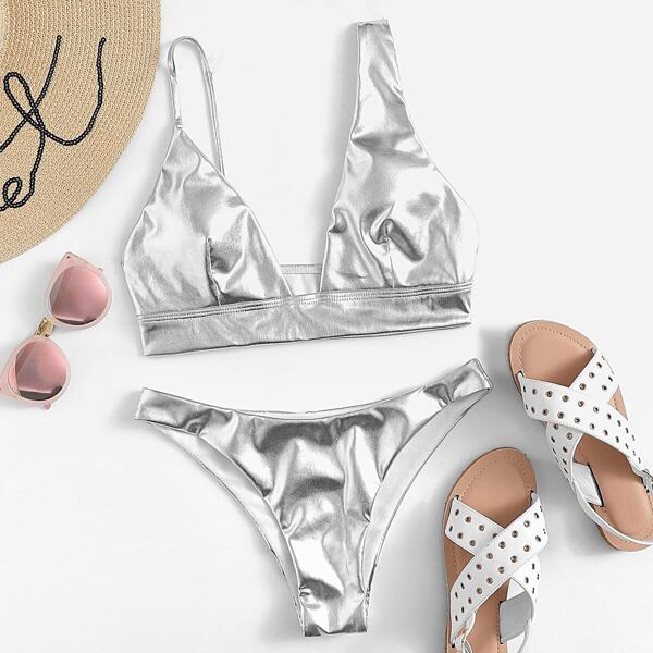 

Patent Leather Top With Hipster Bikini Set