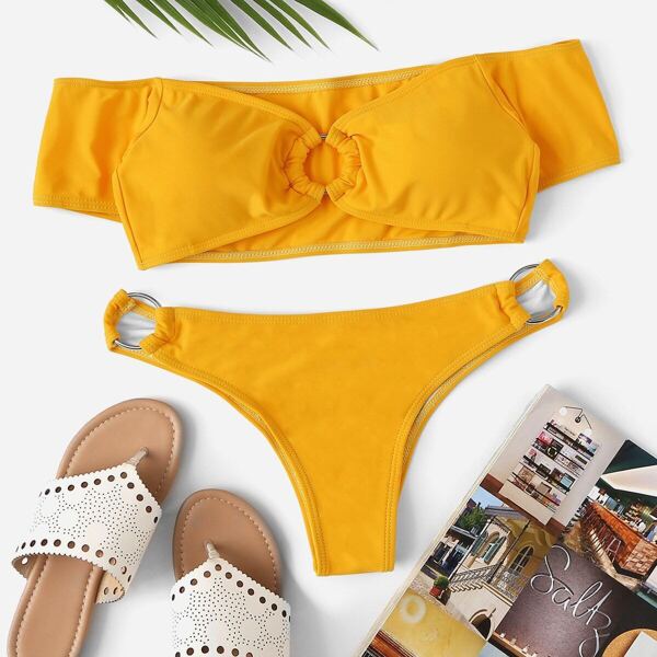 

Short Sleeve Off the Shoulder O-Ring Bikini