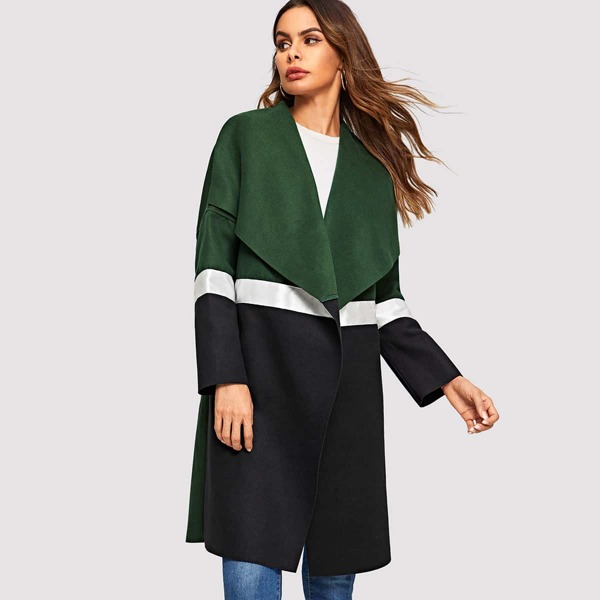 

Waterfall Collar Color Block Coat