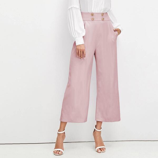 

Double Breasted Embellished Slant Pocket Pants, Pink