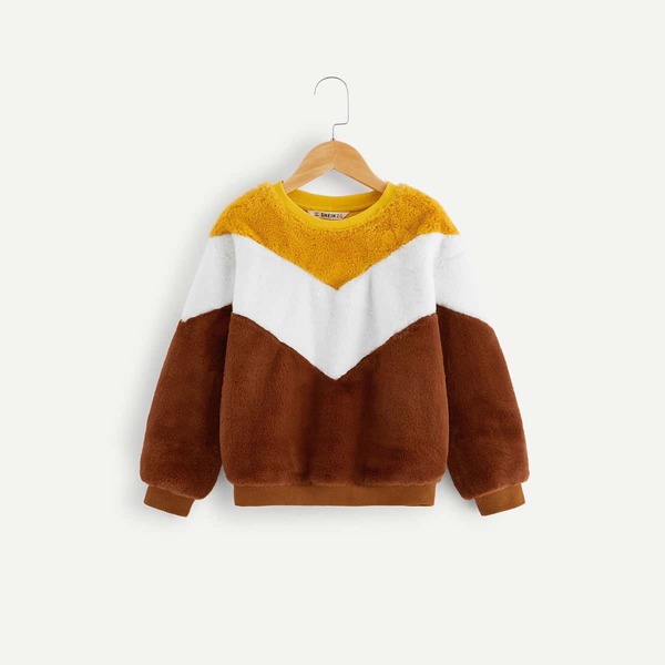 

Girls Cut-and-sew Chevron Teddy Pullover