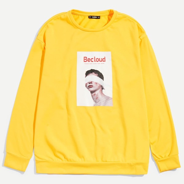 

Men Letter & Figure Print Sweatshirt