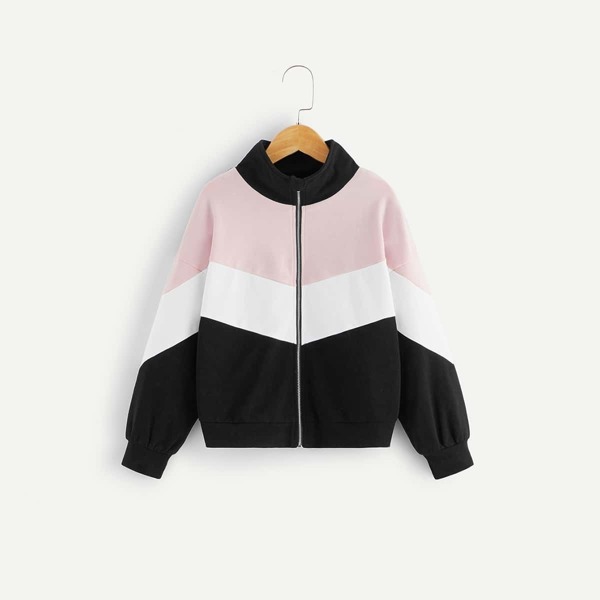 

Girls Zip Up Color-block Sweatshirt
