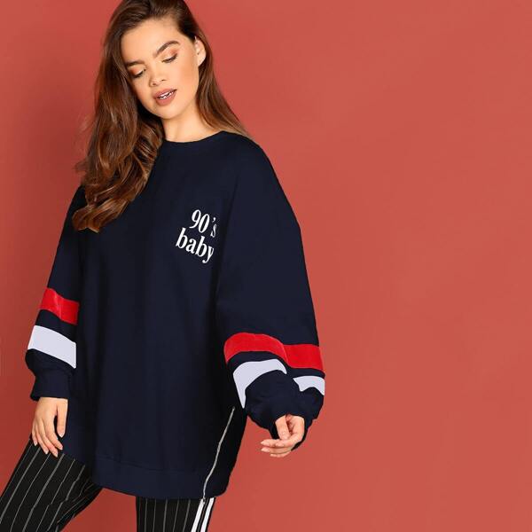 

Plus Color Block Letter Print Pullover