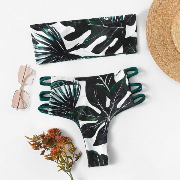 

Tropical Bandeau Mix & Match Lace Up Bikini Set