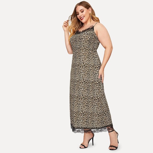 

Plus Leopard Print Lace Panel Cami Dress