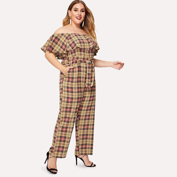 

Plus Plaid Off The Shoulder Jumpsuit